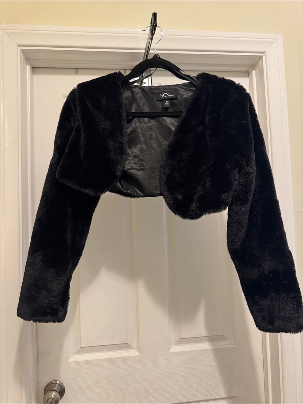 BCX Black Faux Fur Cropped Bolero Jacket